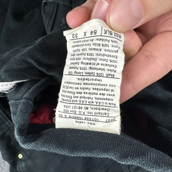 VTG Carhartt Bib Overalls Mens 52x31 Black Duble Knee Duck Quilt Lined USA RO2 - Picture 10 of 11